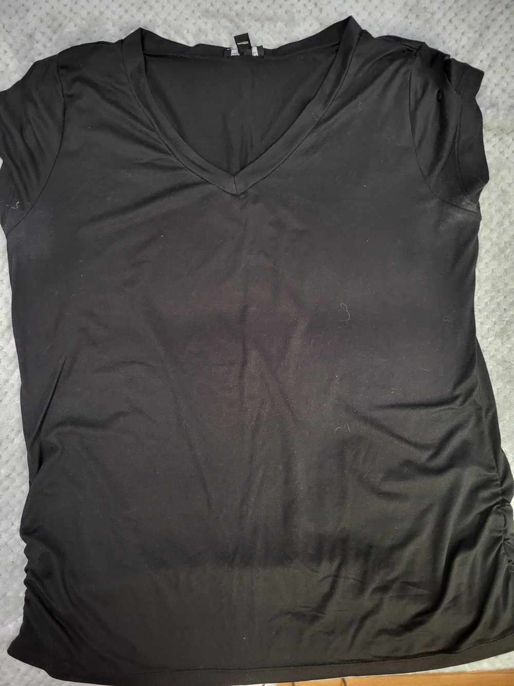 Rouge Black V-Neck Short Sleeve Tee With Sife Ruching‎ 4x